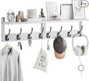 Coat Rack with Shelf Wall Mount, Entryway Bamboo Hanging Shelf, Set of 2, Wall Hook Rail for Hallway Décor, Storage Clothe, Hat, Robe, Key, Dog Leash (White+Black) by CozyNest Decor