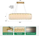 Gold Rectangle Modern Chandeliers for Dining Room Light Fixture, Water Ripple Crystal Glass LED Chandelier for Kitchen Island Bar Living Room, 2700K-6000K by CozyNest Decor