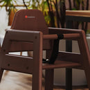 Foundations Neat Seat Wood Highchair for Restaurants, Easy to Clean, “No-tip” Feet, 3-point Safety Harness, Durable Hardwood, Small Footprint, Stackable (Antique Cherry) by TinyTreasures Baby Boutique