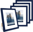 8x10 Picture Frame Set of 4, 8 x 10 Wood Photo Frames with Mat for 5x7, Natural Wooden Frame with Real Glass Cover for Wall and Tabletop Display,Blue by CozyNest Decor