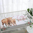 Personalized Nursery Crib Bedding Set: Custom Name Floral 5 Piece Baby Crib Sets with Highland Cow Design - Toddler Double Layer Blanket Set, Comfortable Crib Bed Sheets for Baby Grils by TinyTreasures Baby Boutique