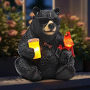 Solar Black Bear Statue for Garden with Beer and Cardinals 6.3" Resin Garden Statues for Outside Yard Paito Porch Decor Birthday Gardening Gifts for Women Mother Sister Grandmother Wife by CozyNest Decor