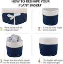 Cotton Rope Plant Basket Woven Baskets for 6" Pot Floor Indoor Planters,Rustic Home Decor H6 3/4" x W6 1/2" White Stitching Navy Blue by CozyNest Decor