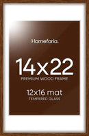 Homeforia 14x22 Picture Frame Brown, High End Dark Oak 14x22 Walnut Wooden Frames with Mat 12x16, 14 x 22 Wood Poster Frame Matted to 12 by 16, 22x14 Hanging Frames, Tempered Glass, Wall Kit, Set of 1 by CozyNest Decor