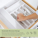 Premium Silverware, Flatware and Utensil Organizer for Kitchen Drawers, Food-Safe Contract Grade, Expandable from 10.5 to 19 In, White Bamboo by CozyNest Decor