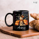 Personalized American Bobtail with Pumpkins Coffee Cup, American Bobtail Wearing Witch Hat Mug, Custom Name Halloween Cat Ceramic Mugs, Pet Black Cup 11oz 15oz, Gift for Cat Lover Pet Owner by TinyTreasures Baby Boutique