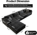 157.5" Cloud Couch Modular Sectional Sofa for Living Room,Modern Sofa with Deep Seat，L-Shape Boneless Couch with Ottoman,Comfy Upholstered Corduroy Couches for Apartment, Studio, Office,Bedroom，Black by CozyNest Decor
