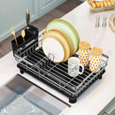 GAXmi Dish Drying Rack Over The Sink Drainer with Drainboard Utensil Holder, 1-Tier Grey by CozyNest Decor