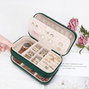 DesignSter Small Travel Jewelry Box with Double Zipper, 2 Layers PU Portable Jewelry Case for Women and Girls,Travel Jewelry Organizer for Rings, Earrings, Necklaces, Bracelets,Dark green by TinyTreasures Baby Boutique