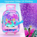 Girls Rolling Backpack, Cute Unicorn Roller Wheels Kids Bookbag - Wheeled Elementary School Bag - 3PCS Unicorn by TinyTreasures Baby Boutique