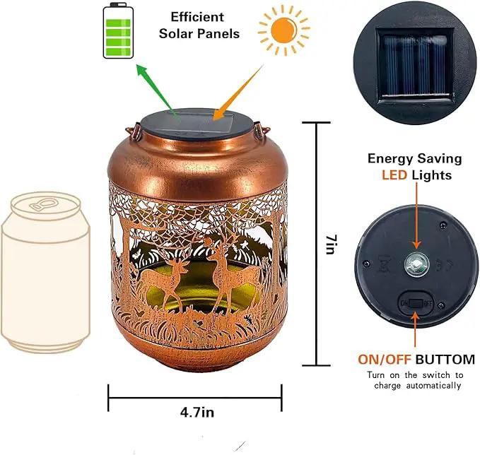 2 Pack Deer Solar Lanterns Outdoor Waterproof Hanging Solar Lights Deer Gifts for Women Men Metal Decorative LED Lanterns for Yard, Patio, Lawn, Tabletop, Pathway, Landscape, Garden Decor, photo 4 of 6