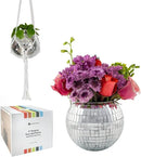 Hanging Disco Ball Planter 8" - with Acrylic Stand and Macrame Plant Hanger - Home Décor, Room Décor, Mirror Disco Planter, Disco Decor (6" with White Hanger, Flat Base) by GreenHaven Gardens
