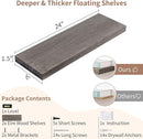 Axeman Floating Shelves for Wall, 24''W x 8'' D Rustic Solid Elm Wood Shelves for Storage, Wall Mounted Display Shelving with Invisible Heavy-Duty Metal Bracket (Grey, 2PCs) by CozyNest Decor