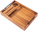 Wood Serving Tray with Handles, 17"x12" Rustic Wooden Trays with Removable Wine Glass Holder Decorative Ottoman Tray for Living Room, Coffee Table, Breakfast Food Trays in Bed by CozyNest Decor