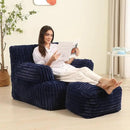 Comfy Gaint Bean Bag Chair with Ottoman, Fluffy Huge Bean Bag Armchair for Adults and Teens, Dark Blue by CozyNest Decor