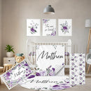 Personalized Baby Bedding Set - 5 Pcs Custom Toddlers Bedding Set with Infant Name - Soft Double Layer Nursery Crib Set for Girls Boys - Customized Infant Gifts for Baby Shower - Purple Flowers by TinyTreasures Baby Boutique