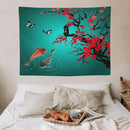 Japanese Koi Fish Tapestry, Cherry Blossoms Asian Oriental Green Teal Floral Branch Koi Fish Carp Tapestries Wall Hanging for Bedroom Living Room Office Decor 40"x30" by CozyNest Decor