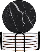 Drink Coasters with Holder Absorbent Ceramic Coasters Set of 6 Black Marble Style, 4 Inches Suitable for Kinds of Cups and Outdoor Picnic by CozyNest Decor