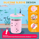 Tronco 8 oz Glass Sippy Cup for Toddlers, Kids Mason Jar Smoothie Cup with Silicone Sleeves & Spill Resistant Flexible Straw, Snack Cup, BPA-Free, Dishwasher Safe by TinyTreasures Baby Boutique