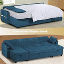 110 Inches Chenille Sectional Sofa w/Pull Out Sofa Bed & Adjustable Back, Tufted U Shaped Couch w/Two Storage Chaises, Sleeper Sectional Sofa w/USB Port & Cup Holders for Living Room, Blue by CozyNest Decor