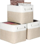 Kntiwiwo Foldable Storage Bin Collapsible Basket 12" x 10" x 9.5" Cube Storage Organizer Bins with Dual Carry Handles for Home Closet Shelves Drawers Organizer, Set of 3, Beige by CozyNest Decor