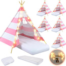 6 Pack Sleepovers Teepee Tent for Kids Bulk with Mattress Sheet Light,Natural Cotton Washable Indoor Play Tent for Birthday Slumber Party Girls Boys Pajama Movie Night Supplies(Pink, White) by TinyTreasures Baby Boutique