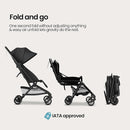 Mompush Velo Lightweight Travel Stroller – One-Hand Fold, Ultra-Compact & Airplane Friendly, Lie-Flat Recline Seat (from Birth to 50 lbs), Includes Cup Holder, Shoulder Strap, and Leather Bumper Bar by TinyTreasures Baby Boutique