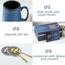 Hasense Coffee Mugs, 15 Ounce Porcelain Mugs Set of 2 with Handle for Morning Coffee Tea and Cocoa, Ceramic Coffee Cups Gift Box with Beautiful Glaze Coasters Spoons for Men and Women, Navy by CozyNest Decor