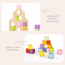 Wooden Building Blocks Set for Kids, 36 PCS Rainbow Acrylic Gem Cubes Blocks - 3 Wood House, Montessori Stacking Toy for Toddlers, Educational STEM Birthday Toys for Boys Girls 3-6 by TinyTreasures Baby Boutique
