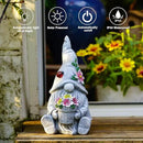 Goodeco Sitting Gnome Holding Flower Statue - Solar Garden Gnomes Decor for Outside with LED Lights, for Women or Moms, Housewarming Gnome Decorations by CozyNest Decor