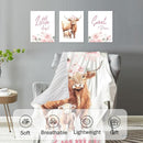 Personalized Baby Crib Bedding Set for Baby Girls, Pink Highland Cow Pattern Custom Name Baby Crib Sets 5-Pcs, Toddler Double Layer Blanket Fitted Sheets Changing Pad Cover Rug Wall Art Set by TinyTreasures Baby Boutique