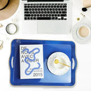 Spsyrine Large Blue Serving Tray with Handles, Plastic Decorative Tray for Coffee Table, Ottoman, Bathroom, Home Decor 17.3"*11.8"*2" by CozyNest Decor
