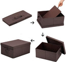 HOONEX Linen Foldable Storage Bins with Lids, 2 Pack, Storage Boxes with Carrying Handles and Sturdy Heavy Cardboard, 16.5" L x 11.8" W x 7.5" H for Shoes, Clothes, Brown by TinyTreasures Baby Boutique
