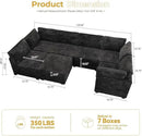 HOOOWOOO Modular Sectional Sofa,7 Pieces Sectional Couches for Living Room,131X66 U Shaped Cloud Couch with Ottoman Chaise Set(Black Velvet Corduroy) by CozyNest Decor
