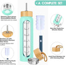 32 oz Glass Water Bottle with Straw - Motivational Time Marker & Silicone Sleeve - Reusable Tumbler Includes 2 Bamboo Lids & Fruit Infuser - 1 Pack by CozyNest Decor