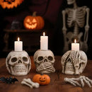 Halloween Skull Candle Holder, Skeleton Head Candlestick Holders Table Decor Centerpiece Candlesticks, Resin Horrible Spooky Creepy Crafts for Flameless Candle Halloween Christmas Home Party, Set of 3 by CozyNest Decor