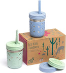 Elk and Friends 10oz Stainless Steel Kids + Toddler Drinking Cups | The Original Mason Jars with Lids + Sleeves + Straws | Smoothie Cups | Spill Resistant | Dishwasher Safe | 2 Pack by TinyTreasures Baby Boutique