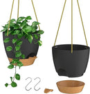 ZMTECH 8 Inch Hanging Planters for Indoor Outdoor Plants, 2 Pack Self Watering Hanging Plant Pots with Drainage Holes and Removable Saucer, Plastic Flower Hanging Pots with Watering Lip (Black) by CozyNest Decor