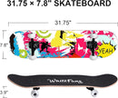 WhiteFang Skateboards for Beginners, Complete Skateboard 31 x 7.88, 7 Layer Canadian Maple Double Kick Concave Standard and Tricks Skateboards for Kids and Beginners by TinyTreasures Baby Boutique