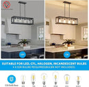 XINGQI Black Kitchen Island Light Fixtures Over Table, 31.5" Rectangular Linear Chandeliers Farmhouse Dining Room Pendant Ceiling 4-Light with Glass Lampshade for Living Room Bar Office by CozyNest Decor