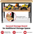 Workbench with Double Layers 48 x 20 Inch Heavy Duty Rubberwood Tabletop Work Table for Garage Adjustable Height Work Bench with Power Outlets Pegboard Pad for Woodworking Shop, Home, Office by GreenHaven Gardens