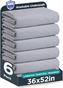 Washable Bed Pads 36" x 52" - 6 Pack, Grey, Waterproof Bed Pads for Incontinence, Bed Wetting Pads for Bed, Sofa, Floor, Resuable Underpads for Adults, Seniors, Pet by TinyTreasures Baby Boutique