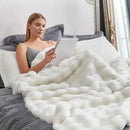 Cozy Bliss Faux Fur Throw Blanket for Couch, Fuzzy Soft Plush Thick Bubble Blanket for Sofa Bedroom Living Room, 50 * 60 Inches Cream White by CozyNest Decor