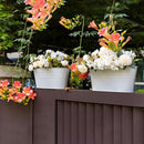 3 Pack Metal Hanging Flower Pots for Railing Fence，Outdoor Balcony Rail Planter with Detachable Hooks Drainage Holes for Deck Garden Home Decor White by GreenHaven Gardens