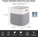 OIAHOMY Cube Storage Basket, 3-Pack Woven Cotton Rope Baskets for Storage, 11-Inch Cube Basket with Handles, Great for Shelves, Closets, Children's Toy Storage and Organization-White & Grey by TinyTreasures Baby Boutique