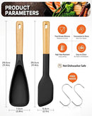 Cooking Spoon and Scraper for Nonstick Cookwares, Great for Cooking and Serving Durable BPA-Free Matte Silicone, Wood Handle Multifunction Spoon for Mixing, Scoop, and Scrape (BLACK) by CozyNest Decor