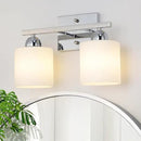 Stainless Steel Milk Glass Vanity Lights for Bathroom, 2 Light Chrome Bathroom Light Fixtures Over Mirror, Ceramic E26 Sockets Wall Mounted by CozyNest Decor