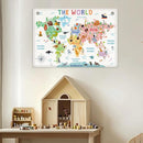 World Map Banner Playroom Decor Wall Hanging, Playroom Wall Decor Educational Banner Flag, Cute Cartoon Animal Wall Flag Nursery Bedroom Toddler Room Decor Classroom Decorations, Banner for Room by TinyTreasures Baby Boutique