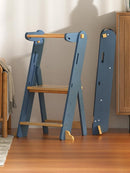 GROWNSY Foldable Step Stool Toddler Tower, Toddler Kitchen Stool Helper, Collapsible Kids Standing Learning Tower with 3 Adjustable Heights and Safety Net for Kitchen Bathroom Sink Counter (Blue Gray) by TinyTreasures Baby Boutique