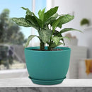 Plant Pots 12 inch, Plastic Planters with Drainage Holes and Saucers, Large Flower Pots for Indoor Outdoor Plants, Modern Decorative Pots for Garden House Plants, Blue Green by GreenHaven Gardens